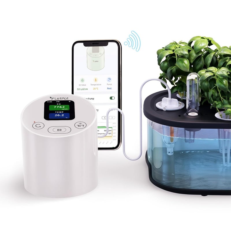 LETPOT Store مقياس EC ودرجة الحرارة مع تطبيق، مسبار مطلي متعدد الطبقات، تذكير بنقص المياه، مقياس الموصلية لنظام الزراعة المائية ونمو النباتات الداخلية (بدون مضخة) - Image 1